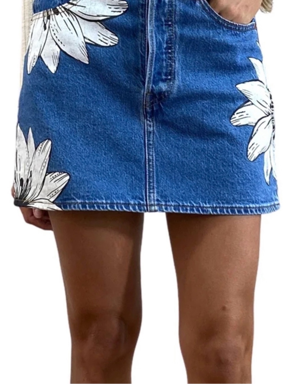Levi's x Farm Rio Blue Denim Mini Skirt with White Floral Print